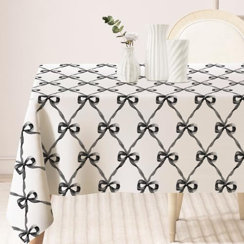 Black Bow Tablecloth Black Ribbon Bow Fabric Table Cloth Washable Table Cover for Coquette Birthday Baby Shower Home Kitchen Decor, 60 x 104 Inch | Amazon (US)
