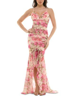 Juniors' Printed Ruched High-Low Ruffled Gown, Created for Macy's | Macy's