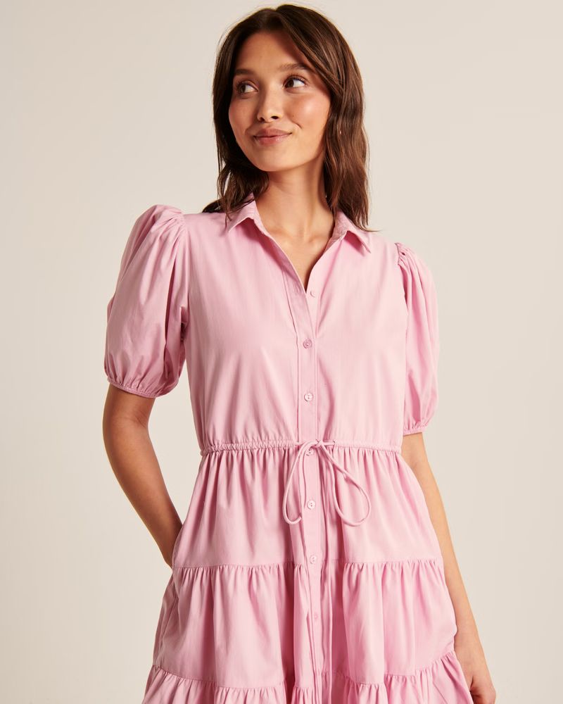 Women's Easy Waist Puff Sleeve Poplin Shirt Dress | Women's Dresses & Jumpsuits | Abercrombie.com | Abercrombie & Fitch (US)