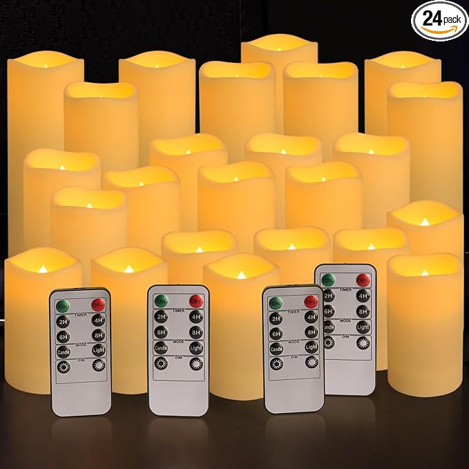 Set of 24 Waterproof Outdoor Flameless Candles, LED Candles with 4 Remote and Timer,(H 4" 5" 6" x... | Amazon (US)