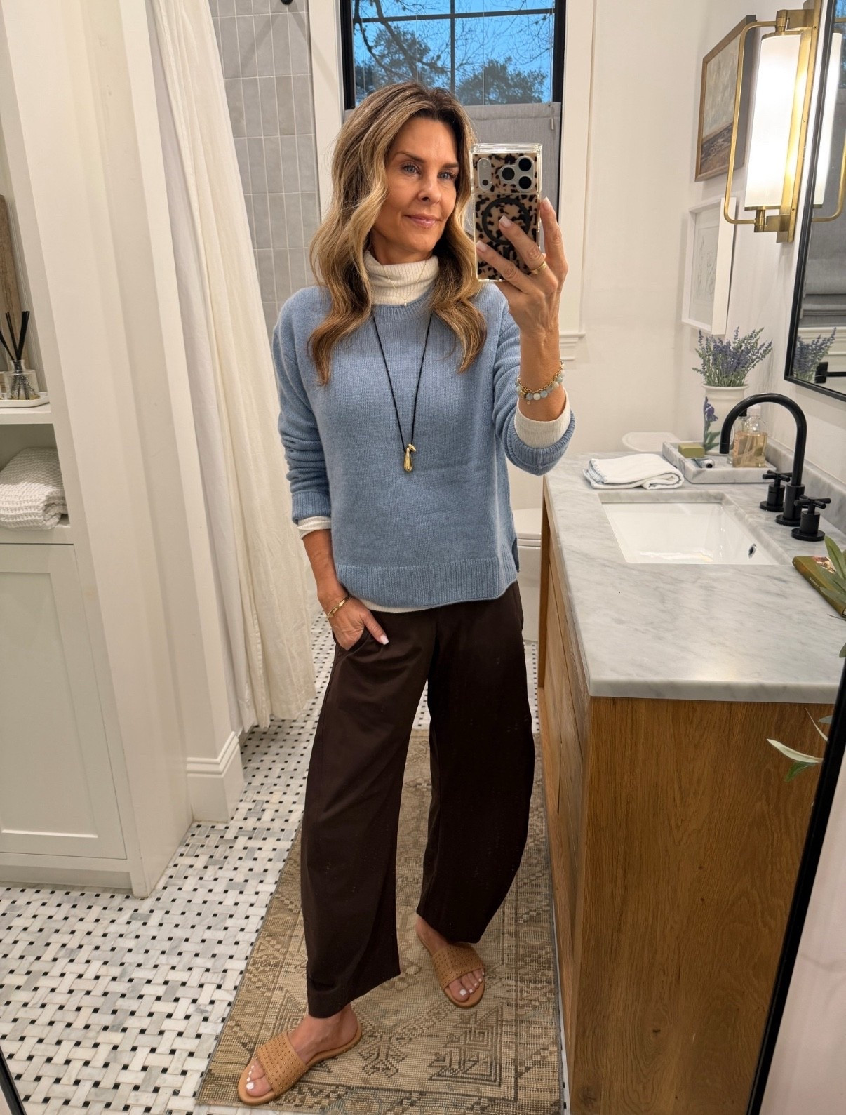 -Quince sweater sz S
-Madewell turtleneck 
-Ruti pants are really all that they say they are! Comfortable thin fabric that flows in a flattering way. Elastic band in back, do not wrinkle. I love them.  I’m 5’6”. Also available in petite.  Wearing a 2 
-Beeks sands with arch support! So amazing and comfortable! I wear 6 1/2 a 7 fits perf! DISCOUNT CODE TAMMY10 
 
#LTKootd #LTKgrwm #LTKOver40