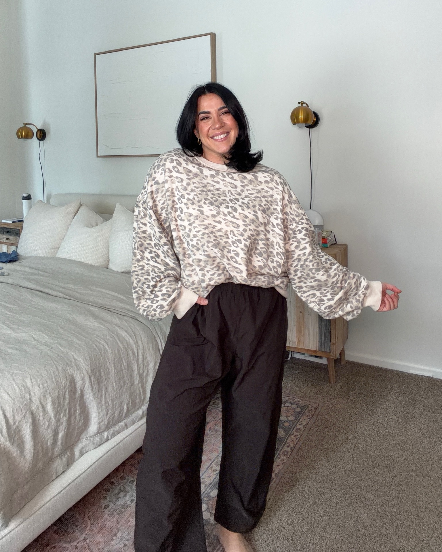 30% off the cutest, most flattering barrel pants. Sweatshirt on major sale too! They remind me of the higher end Ruti ones! A windbreaker type material, amazing for spring. I did a L but they run big, I'm going to exchange for a M! If you're in between size down! 
