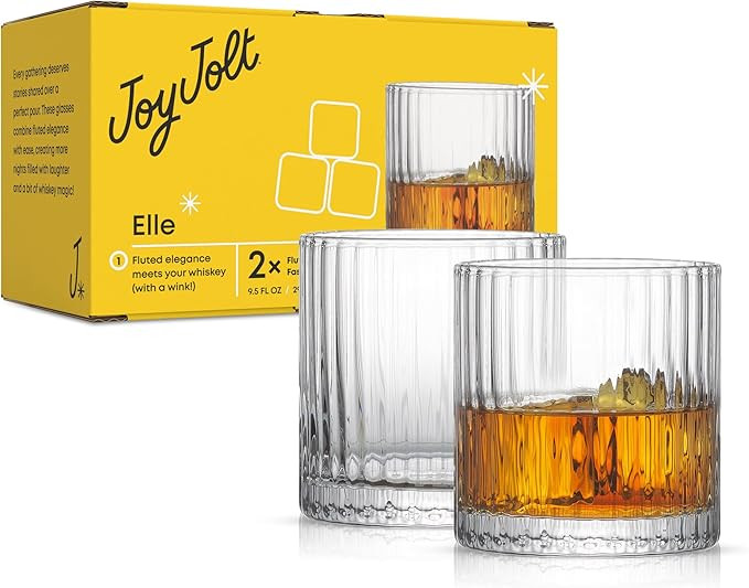 JoyJolt Elle 10oz Double Old Fashioned Whiskey Glasses - Set of 2, Lead-Free Glassware, Dishwashe... | Amazon (US)