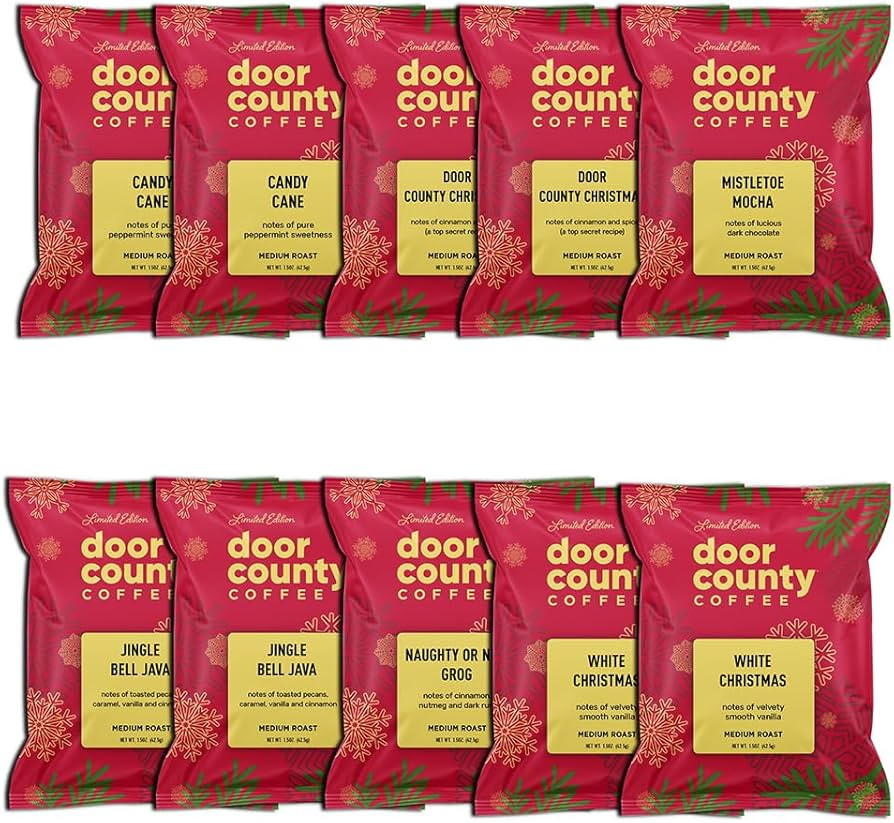 Gourmet Flavored Holiday Coffee Sampler Pack - 10 Bags of Seasonal Flavored Coffees - Door County... | Amazon (US)
