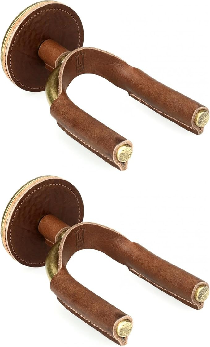 Levy's Premium Wall-Mount Guitar Hanger 2-Pack - Durable Brass & Brown Leather Finish, Secure Ste... | Amazon (US)