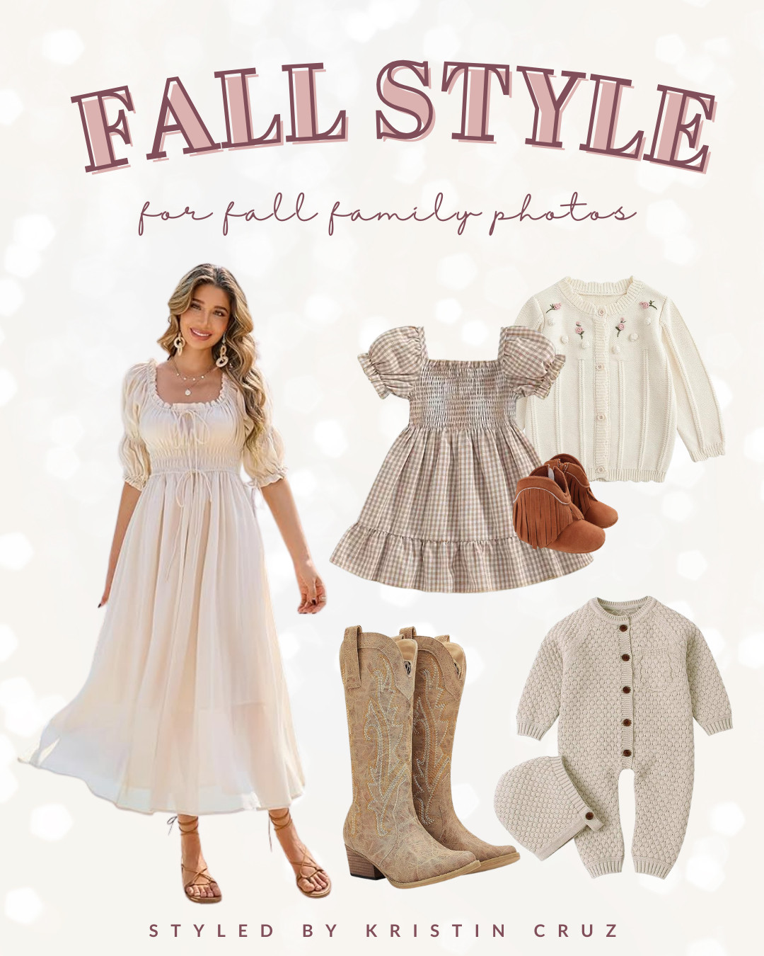 Gingham details, cowgirl boots and cozy knits for a countryside vibe. 

 

#LTKStyleTip #LTKSeasonal #LTKFamily