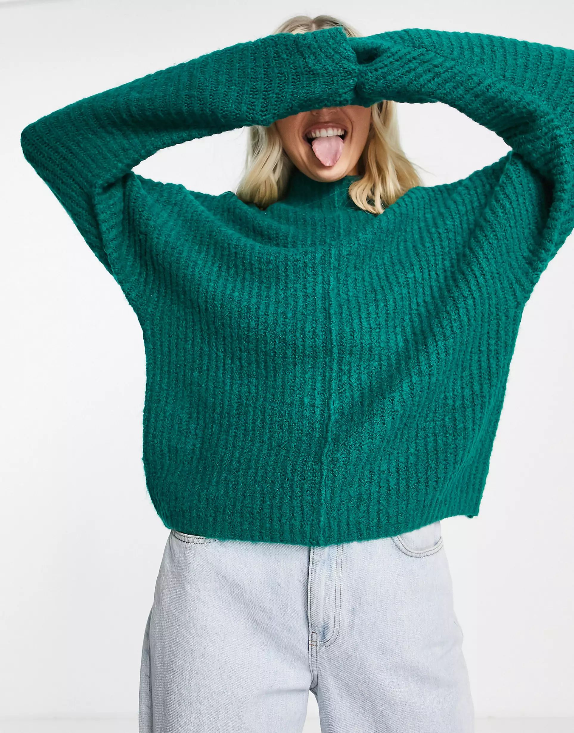 Noisy May high neck sweater in bright green | ASOS (Global)