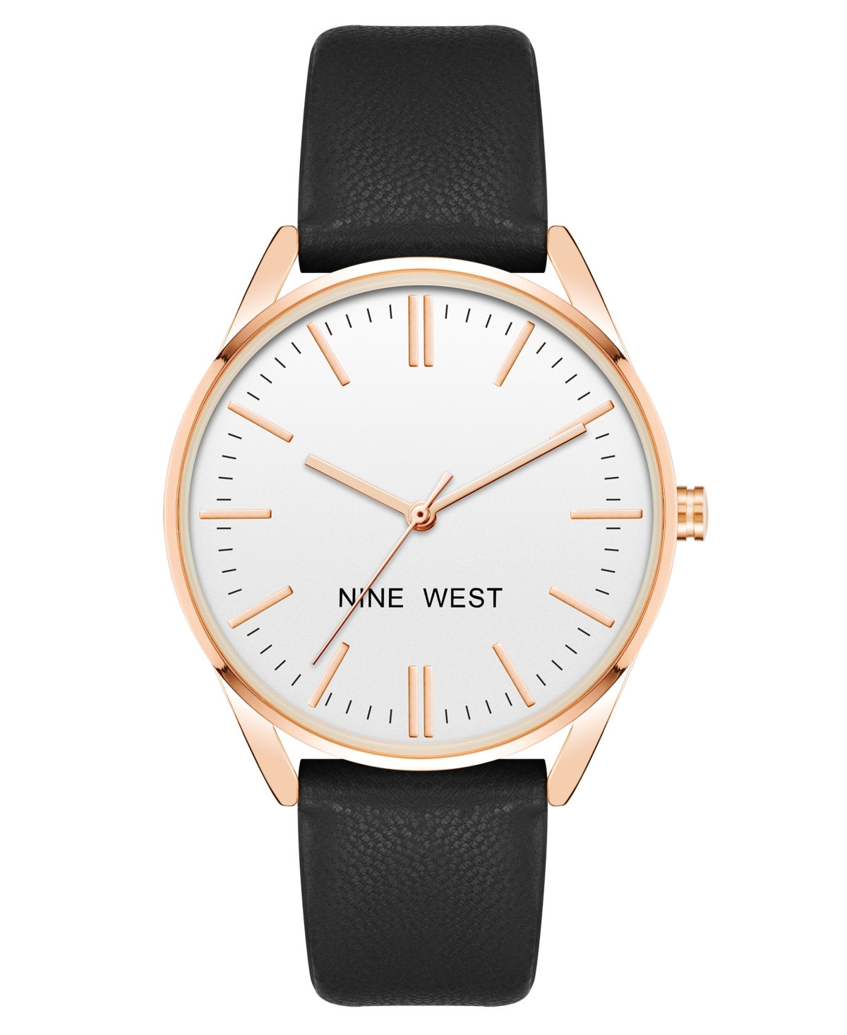 Nine West Women's Quartz Black Faux Leather Band Watch, 36mm - Black, Rose Gold-Tone | Macy's