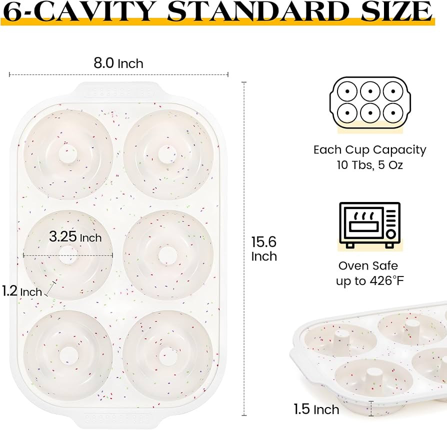 Silicone Donut Pan for Baking with Metal Reinforced Frame Nonstick 6 Cavity Donut Molds Doughnut ... | Amazon (US)