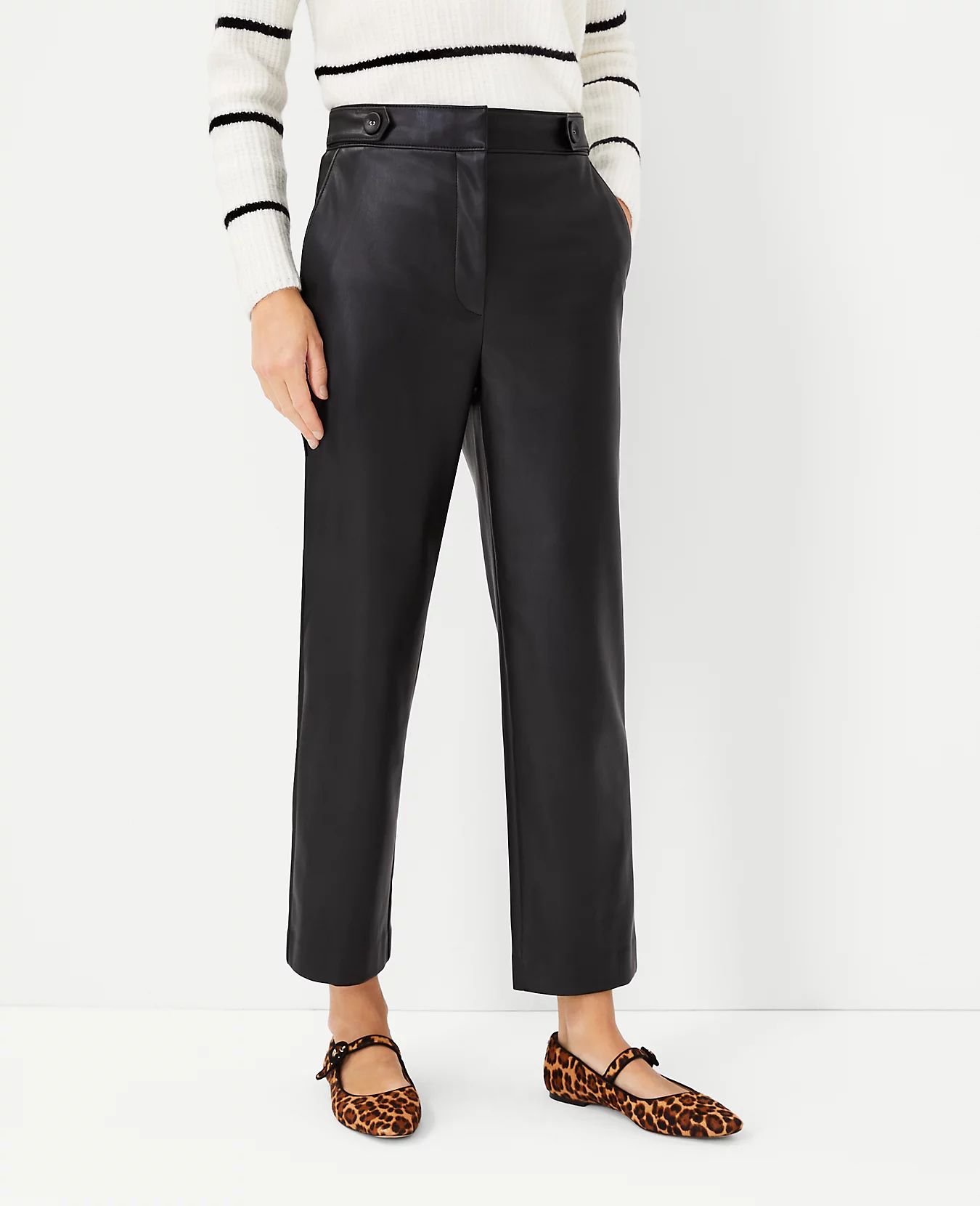 The Petite Faux Leather High Waist Straight Pant | Ann Taylor (US)