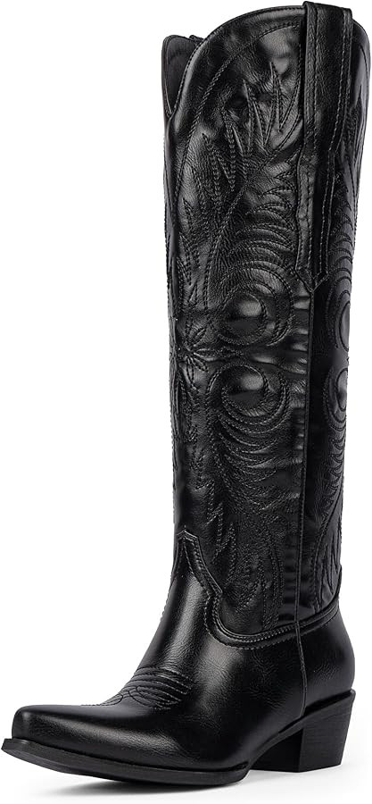 Modatope Cowboy Boots for Women Knee High Cowgirl Boots Embroidered Pointed Toe Chunky Heel Weste... | Amazon (US)
