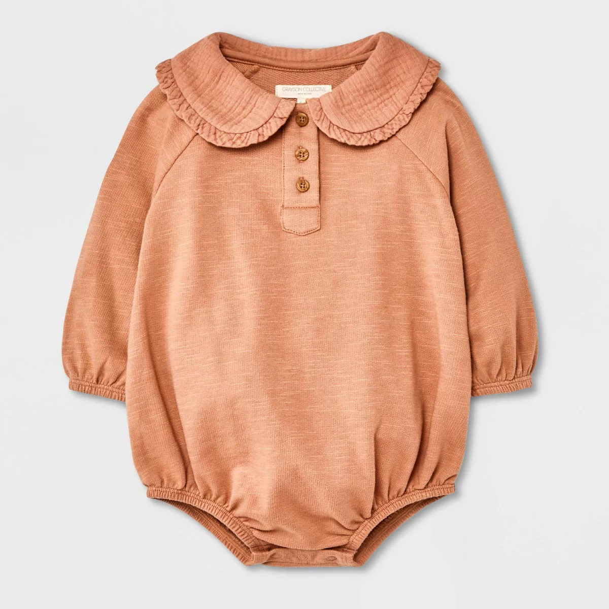 Grayson Collective Baby Girls' Collared Gauze Bubble Romper - Brown | Target