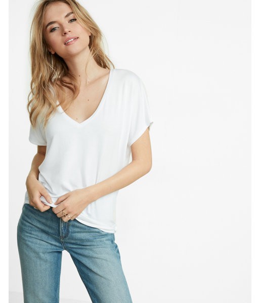 Express Womens V-Neck London Tee White X Small | Express