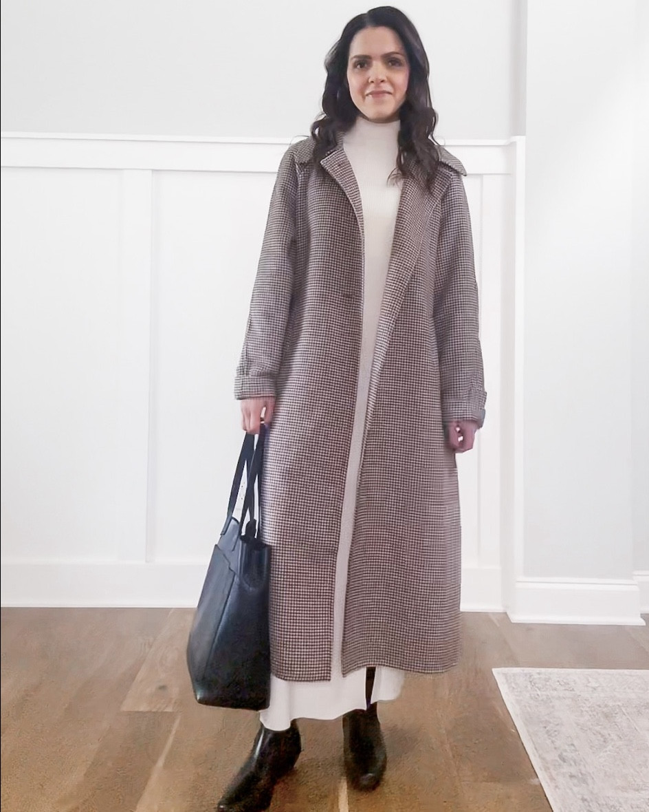 Monthly outfit planner OCTOBER: Planner to person: Fall outfits | sweater dress, houndstooth coat,  tote, ankle boots

#falloutfit #classicstyle #casualstyle 

Image inspo credit: Varley 

#LTKSeasonal #LTKStyleTip