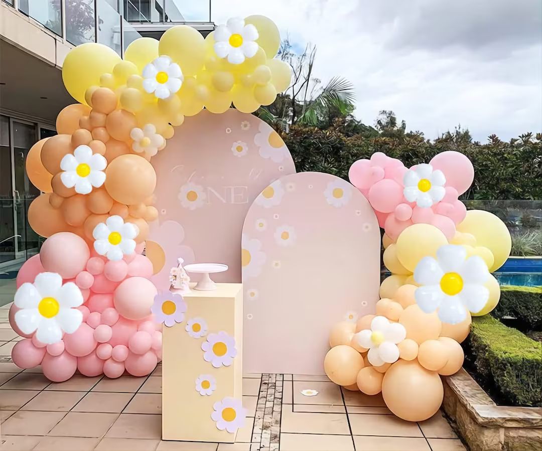 Daisy Balloon Garland Arch Kit Macaron Pastel Pink And Yellow Boho Groovy Party | Etsy (US)