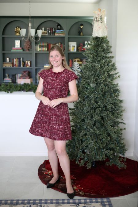 Red tweed Gal meets Glam dress. Holiday tweed dress for Christmas at the office  

#LTKHoliday