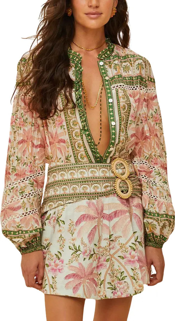 FARM Rio Palm Dream Linen Blend Button-Up Shirt | Nordstrom | Nordstrom