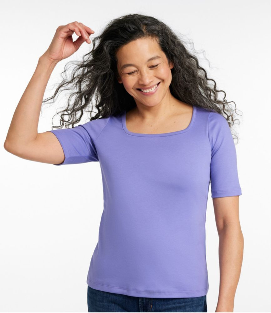 Women's Pima Cotton Tee, Soft Squareneck Elbow-Sleeve Dusty Purple Large, Supima Cotton Pima L.L.Bean | L.L. Bean