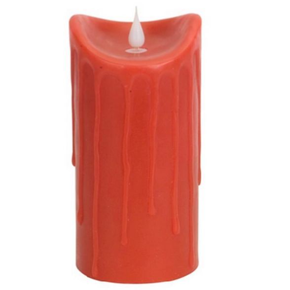 Melrose 7" Red-Orange Dripping Wax Flameless LED Lighted Pillar Candle with Moving Flame | Target