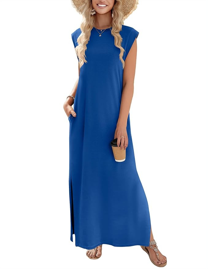 Zeagoo Summer Dresses for Women 2026 Black Long Maxi Sundresses Loose Split Wrinkle-Free Beach Tr... | Amazon (US)