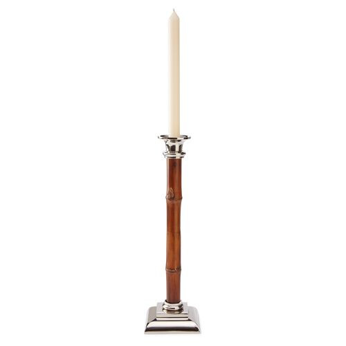 14" Bamboo Candlestick, Brown/Silver | One Kings Lane