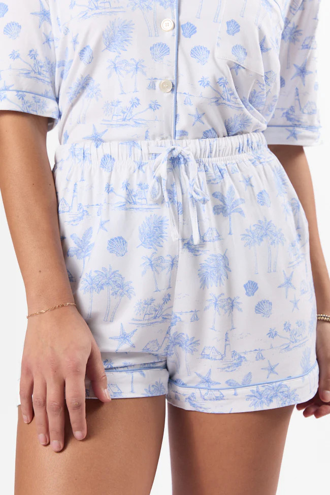 Under the Stars Blue Coastal Toile Pajama Shorts SALE | Pink Lily