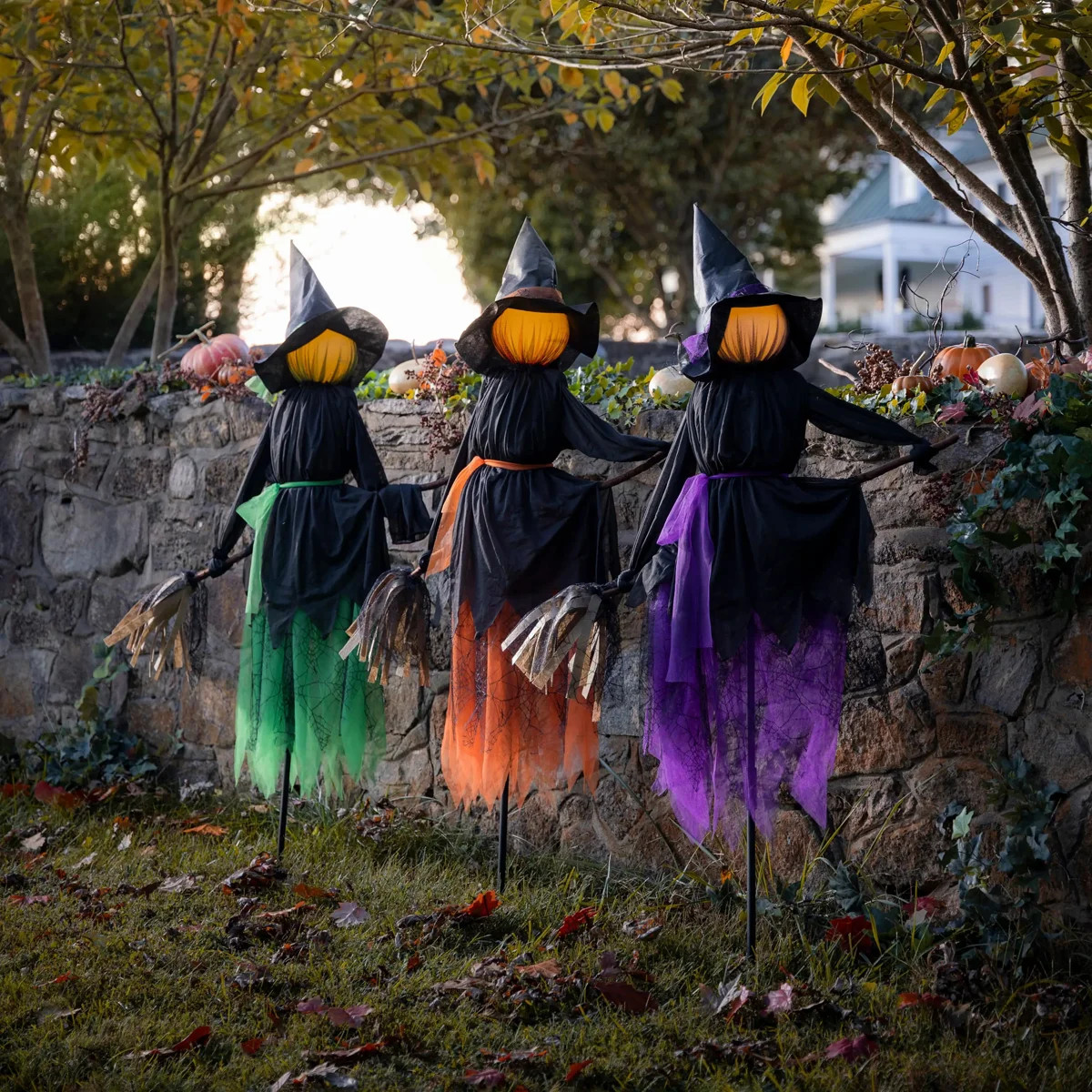 52" H Solar Powered Witches on Brooms Garden Stake (Set of 3) | Wayfair North America