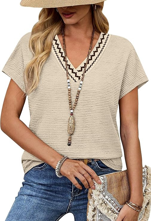 WIHOLL Blouses for Women Dressy Casual Summer Tops Short Sleeve Shirts Business Casual T Shirts B... | Amazon (US)