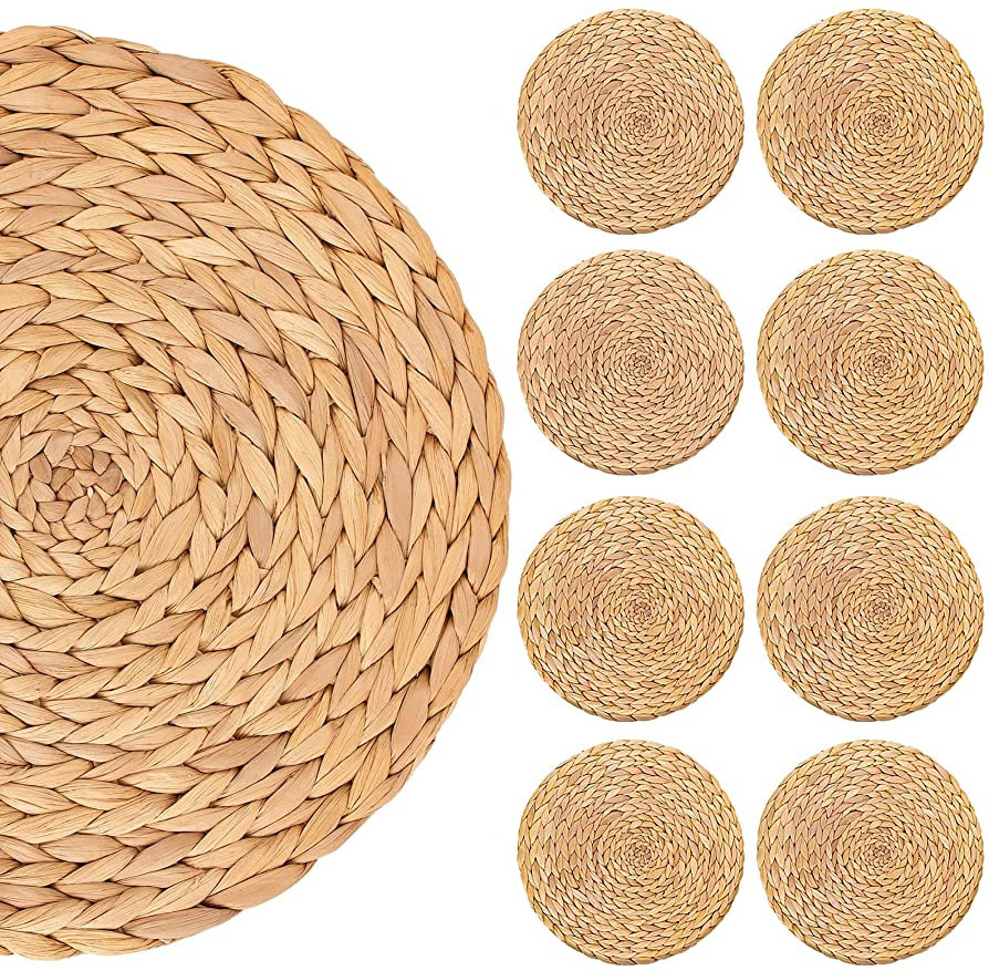 8 Pack Woven Placemats for Dining Table Round Natural Water Hyacinth Placemats Wicker Seagrass Ra... | Amazon (US)
