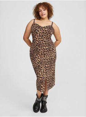 Tea Length Stretch Challis Lace-Up Slip Dress | Torrid (US & Canada)