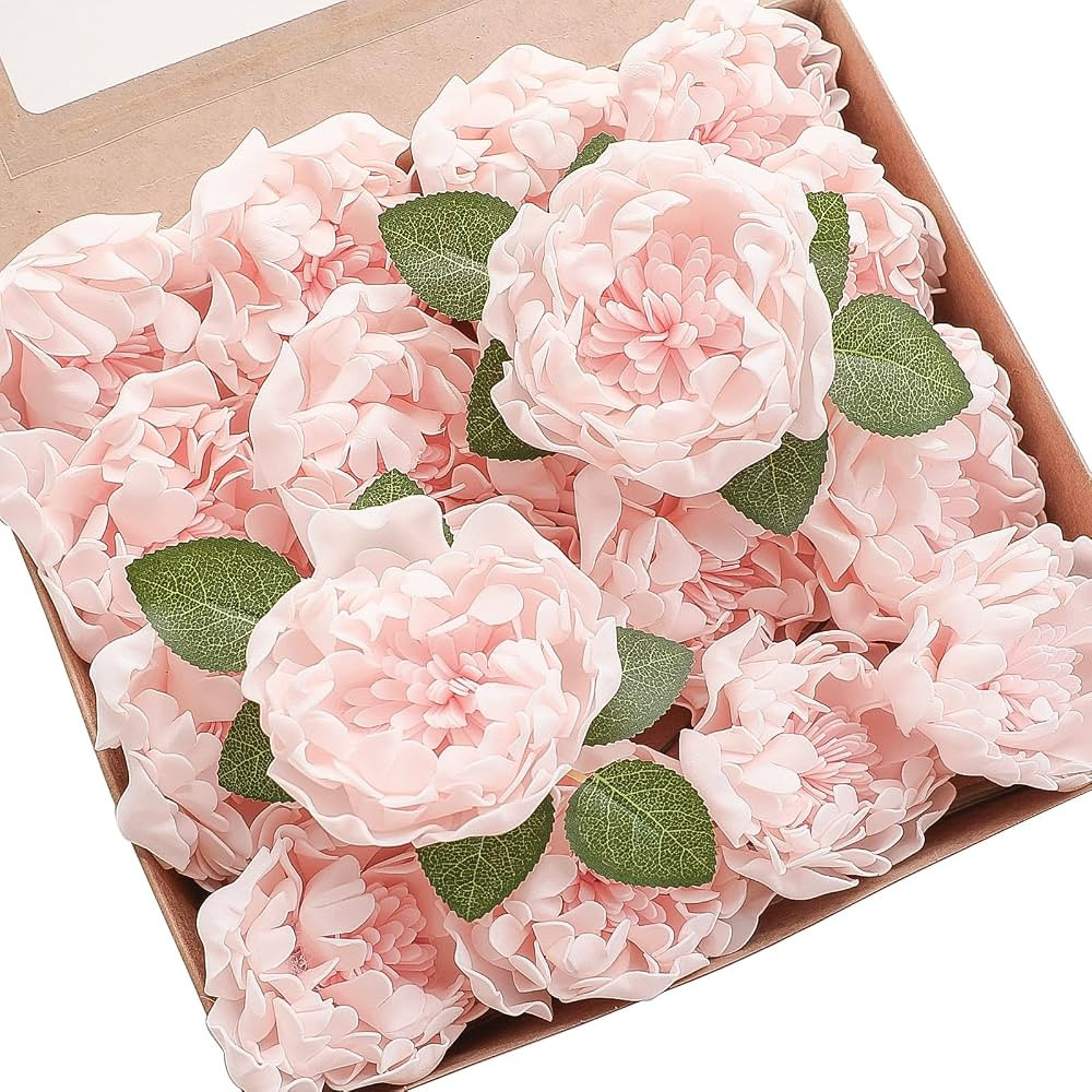 Floroom Artificial Flowers 16pcs 4" Blush Blooming Peonies Real Looking Foam Fake Roses with Stem... | Amazon (US)