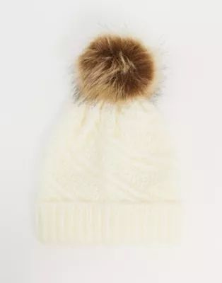 Boardmans caroline textured knitted hat with pom pom in winter white | ASOS (Global)