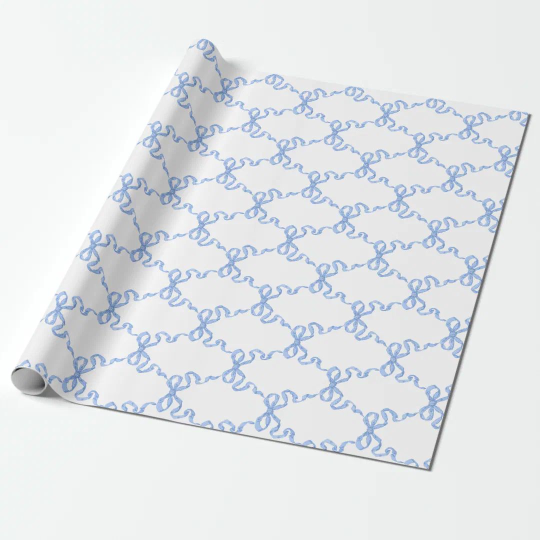 Blue Ribbon Trellis Wrapping Paper | Zazzle | Zazzle