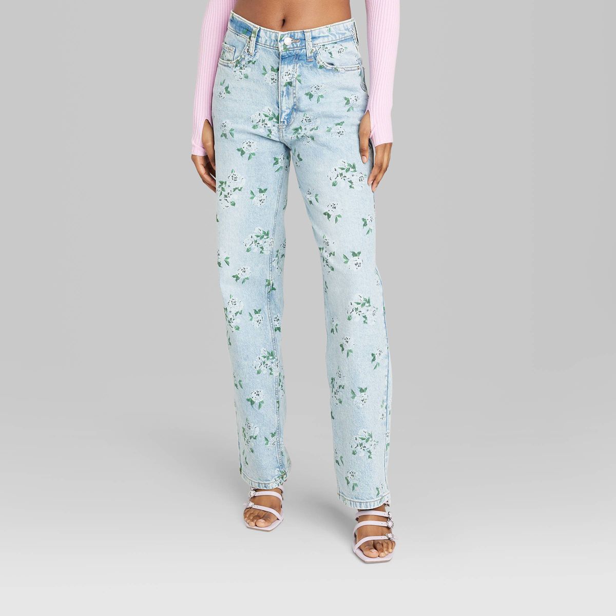 Women's 90's Relaxed Straight Jeans - Wild Fable™ Light Blue Floral 4 | Target
