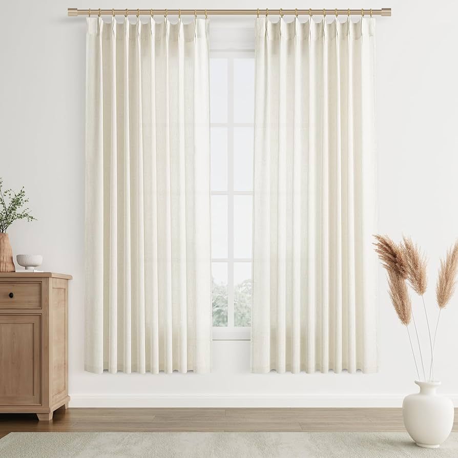 Joywell Linen Pinch Pleated Window Curtains 72 Inch Long,Back Tab Clip Rings Semi Sheer Light Fil... | Amazon (US)