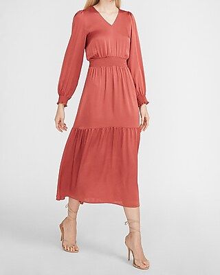 Satin Tiered V-Neck Maxi Dress | Express