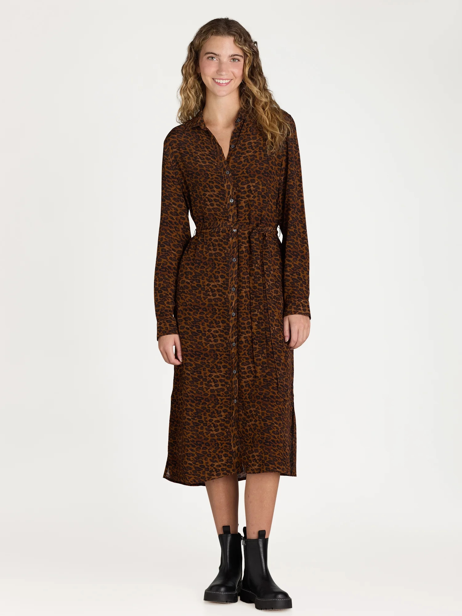 Time and Tru Women’s Shirt Dress with Long Sleeves, Sizes XS-XXXL | Walmart (US)