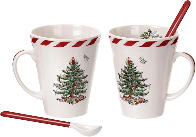 Spode Christmas Tree Collection Peppermint Mug and Spoon Set, 14-Ounce, Made of Porcelain, Mugs f... | Amazon (US)