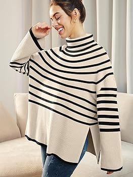 LILLUSORY Women's Oversized Cozy Turtleneck Knit Sweaters Loose Fit Ribbed Winter Clothes with Si... | Amazon (US)