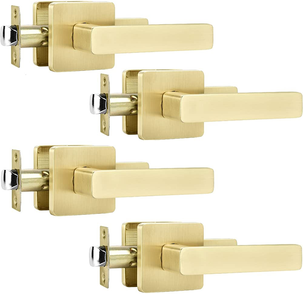 Leydebong 4 Pack Light Satin Brass Door Handles, Door Knobs Interior in Gold Finish, Passage Door... | Amazon (US)