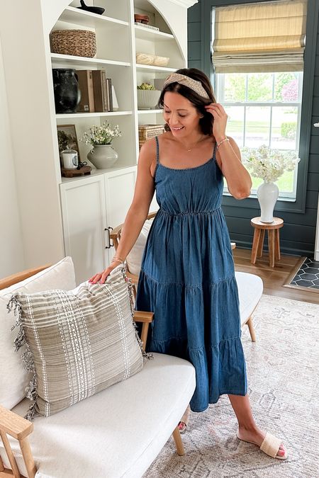 This Walmart midi sundress is so easy to wear! Love the denim fabric but I also have it in pink! Wearing an XS.  The woven sandals are a summer staple too. The entire outfit is under $60! 

#LTKhome #LTKunder100 #LTKunder50