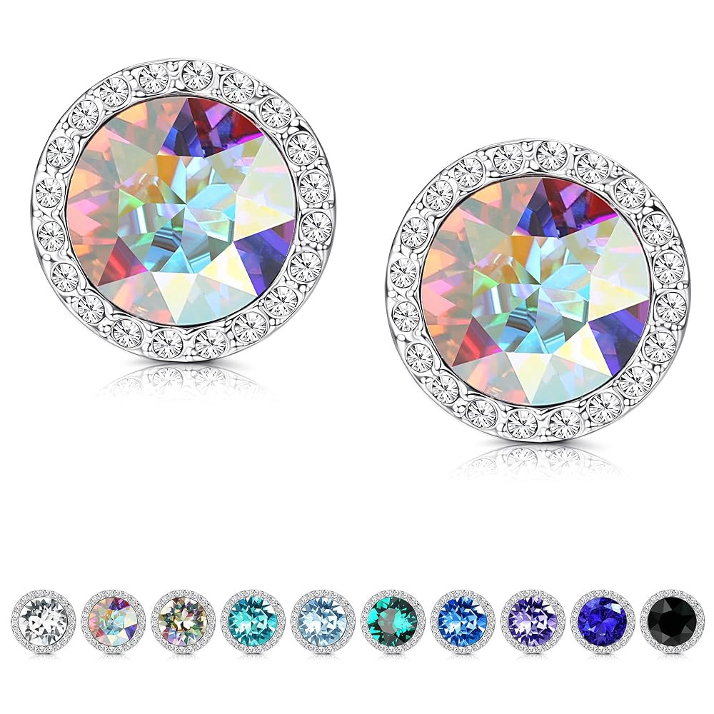 KesaPlan Sterling Silver Crystals Stud Earrings for Women, Made of Austria Crystals, Round-Cut Rh... | Amazon (US)