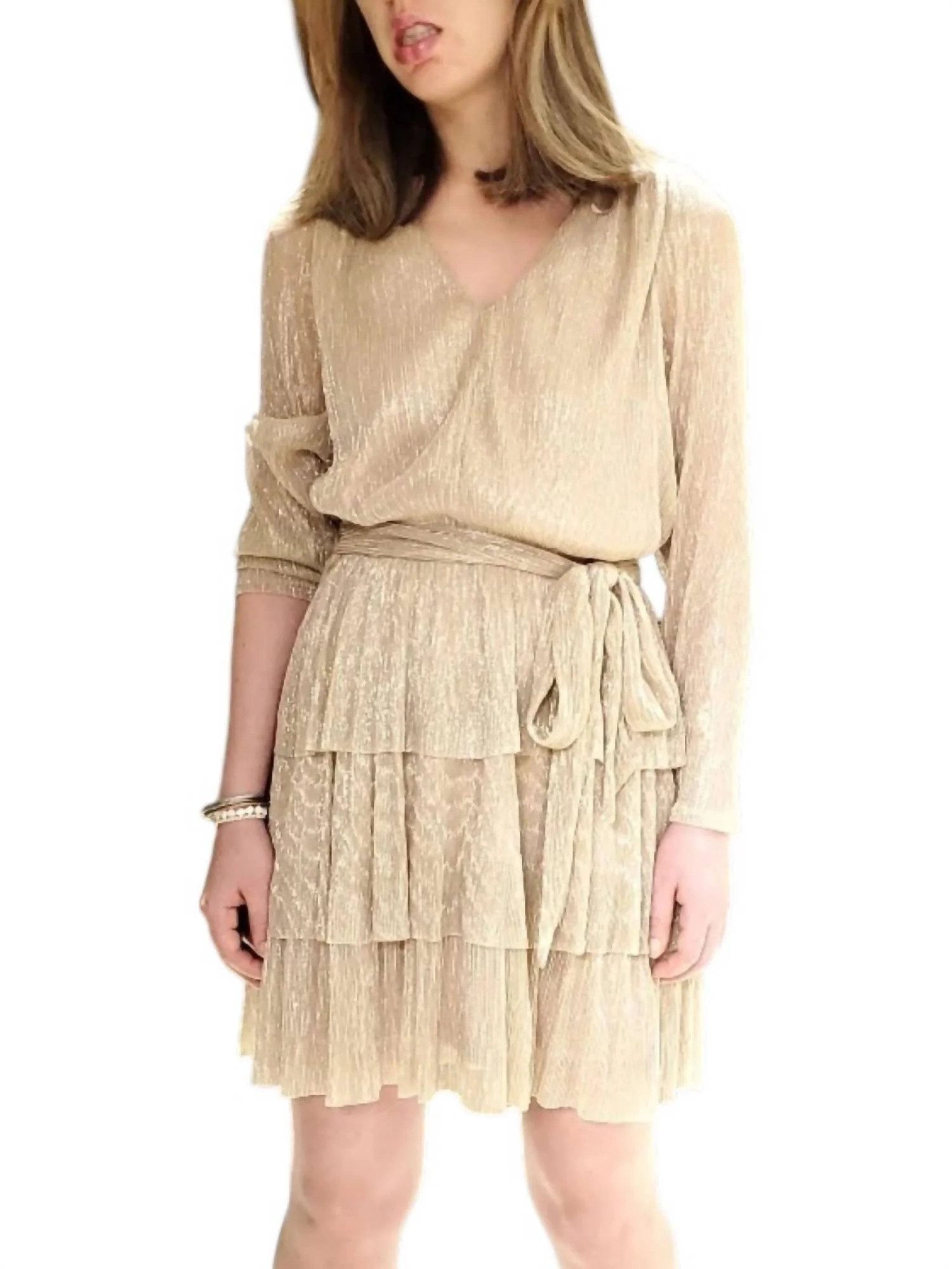 Ruffle Shimmer Mini Dress In Gold | Shop Simon
