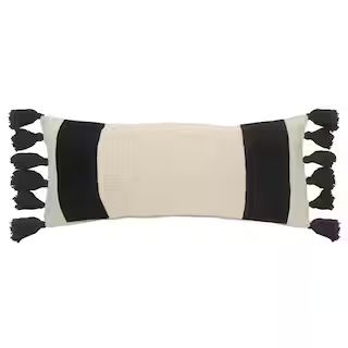 LR Home Trending Off White / Black Color Block Fringe Cozy Poly-fill 28 in. x 12 in. Throw Pillow, O | The Home Depot