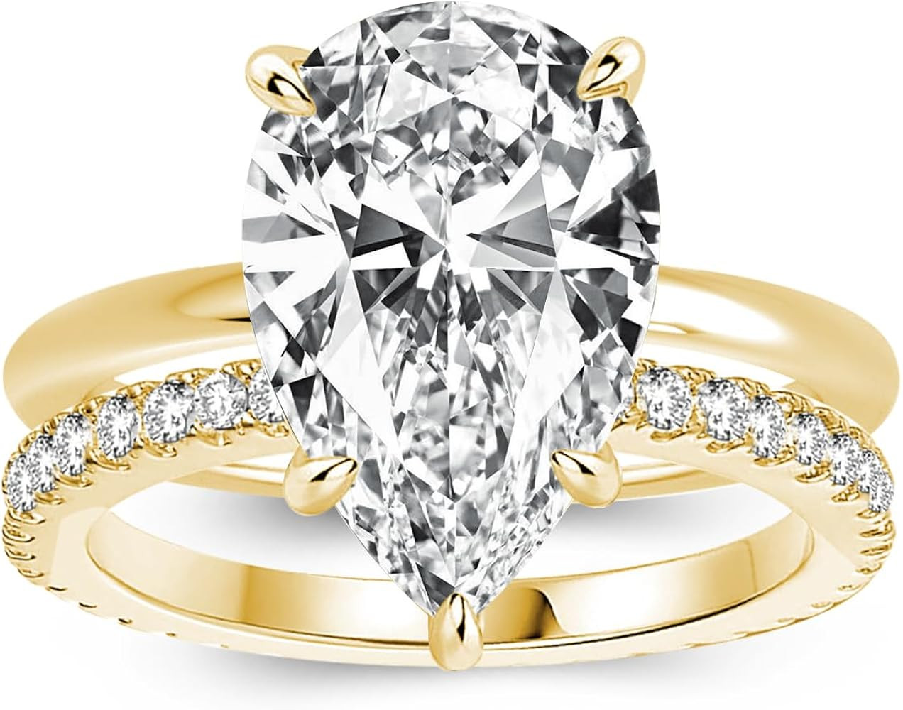4.0CT Pear Cut Engagement Ring Set for Women,S925 Silver AAAAA Grade Cubic Zirconia Bridal Weddin... | Amazon (US)
