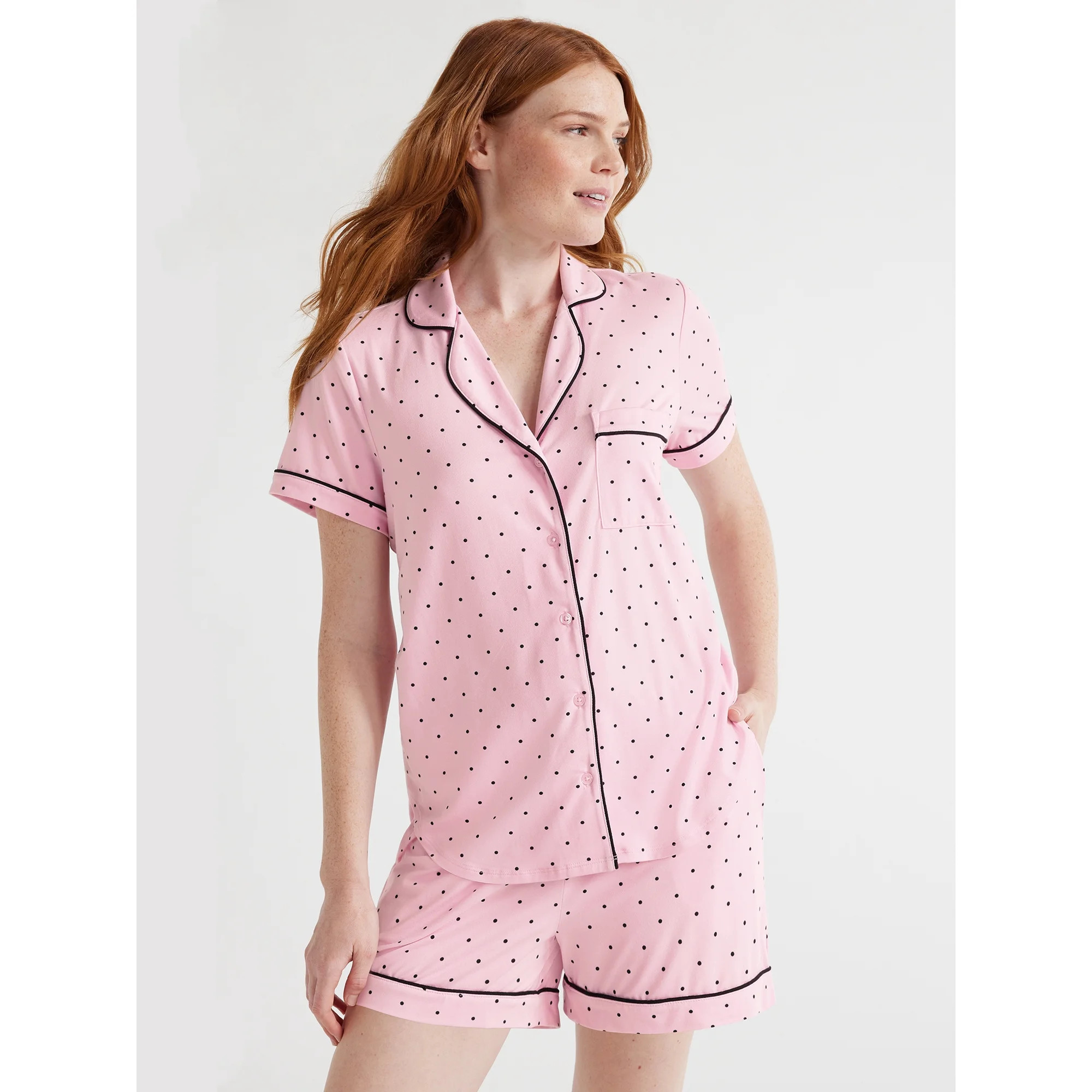 Joyspun Women’s Short Sleeve Notch Collar Top and Shorts Knit Pajama Set, 2-Piece, Sizes S to 3... | Walmart (US)