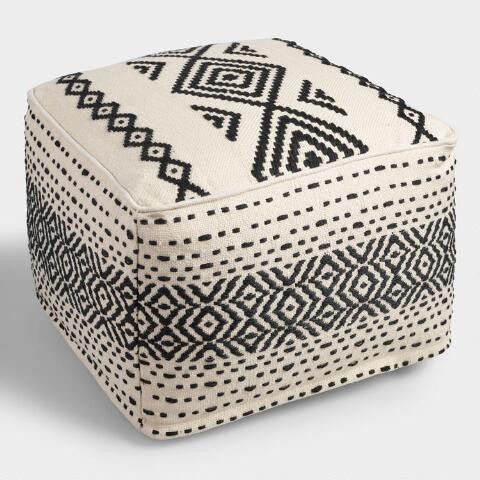 Black and White Kilim Indoor Outdoor Pouf | World Market