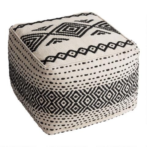 Black and White Kilim Indoor Outdoor Pouf | World Market