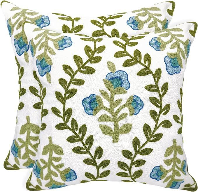 Alysheer Floral Embroidered Spring Decorative Throw Pillow Covers 18"x 18" Set of 2, Farmhouse Bl... | Amazon (US)