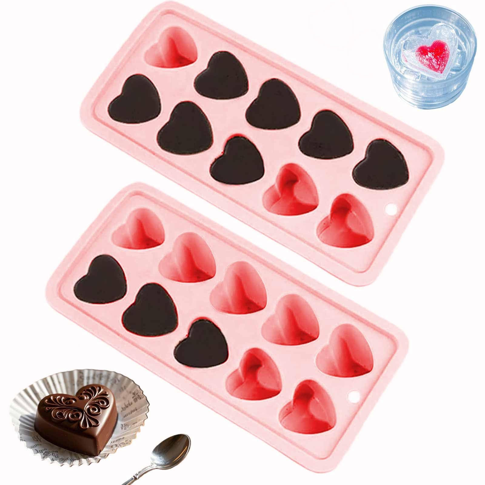 Heart Ice Cube Tray Silicone 2 Pcs Deep Heart Shape Ice Cube Moulds 10 Cavity Love Heart Chocolat... | Amazon (UK)